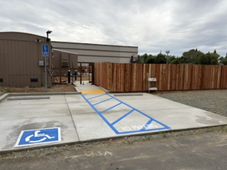 Newly installed lighted pathway and landscaping at the Student Village site