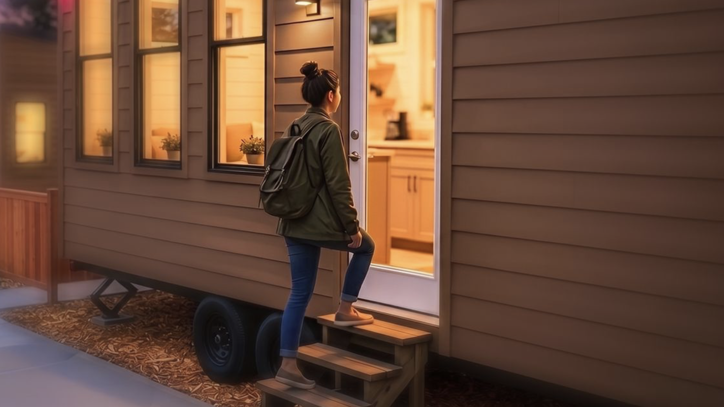 A student arriving at their new tiny home at the Student Village